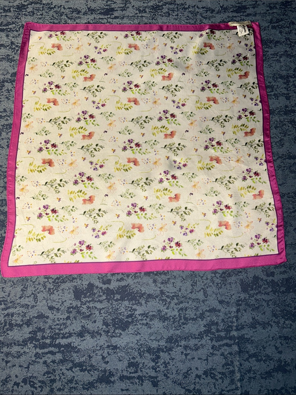 Barbien Floral 100% Silk Scarf Bright Pink Border
